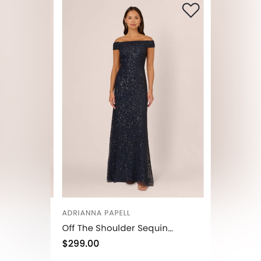 Beautiful and very flattering navy blue off the shoulder formal dress.